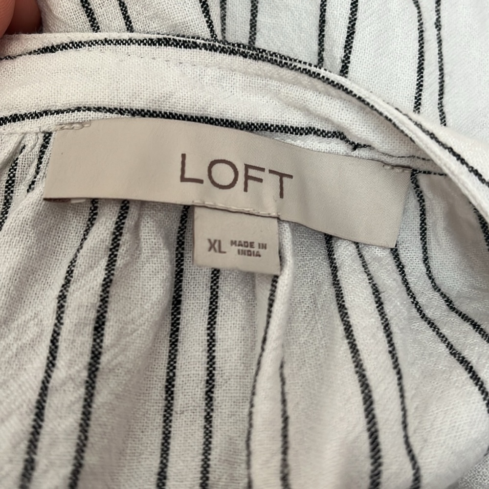 LOFT Black and White Striped Blouse with Embroidery - Picture 4 of 5